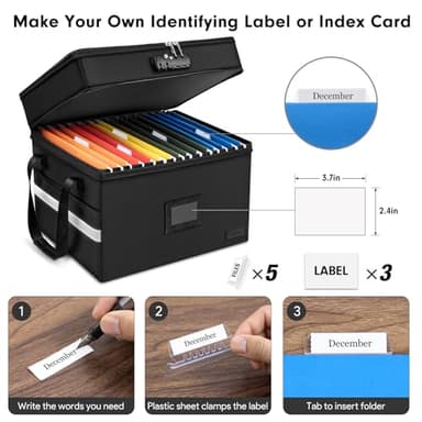 ETRONIK Fireproof Document Box with Lock, 2 Layer File Cabinet Organizer with 5 Tab Inserts, Portable Office Collapsible File Storage with Reflective Strip for Hanging Letter, Legal Size Folder - Image 5