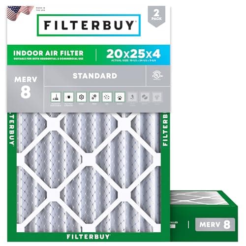 Filterbuy 20x25x4 Air Filter MERV 8 (MPR 700) Dust Defense Replacement (2-Pack), Electrostatic Pleated HVAC AC Furnace Filters, Made in USA (Actual Size: 19.50 x 24.50 x 3.63) - Image 1