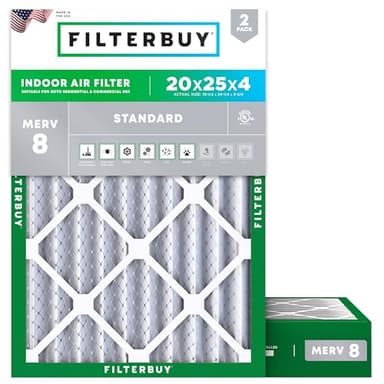 Filterbuy 20x25x4 Air Filter MERV 8 (MPR 700) Dust Defense Replacement (2-Pack), Electrostatic Pleated HVAC AC Furnace Filters, Made in USA (Actual Size: 19.50 x 24.50 x 3.63) - Image 1