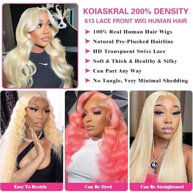 613 Lace Front Wig Human Hair 13x6 Blonde Lace Front Wigs Human Hair 200% Density Body Wave 613 Frontal Wig Pre Plucked With Baby Hair 32 Inch - Image 3