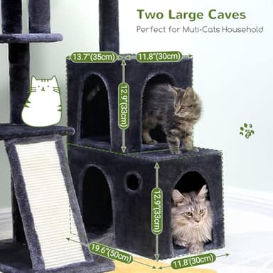 Globlazer Cat Tower for Adult Indoor Cats, 50-inch Heavy Duty Cat Tree for Big Cats, Cat Tree House with Extra-Large Padded Platform, Sisal Scratching Board, 2 Large Condos, F50, Dark Grey - Image 4