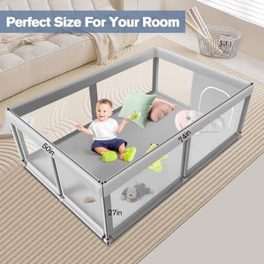 Large Baby Playpen for Babies and Toddlers, Playpen 74×50, Large Baby Play Yards Indoor & Outdoor, Sturdy Safety Baby Play Pen with Soft Breathable Mesh, Toddlers Activity Center with Anti-Slip Base - Image 7