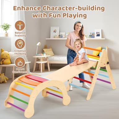 YOLEO 7-in-1 Pikler Triangle Set, Montessori Toddler Climbing Toys Indoor, Easy-Fold Pikler Climbing Set for Early Education, Fun Baby Climbing Gym and Jungle Gyms Indoor Playground for Kids 1-3 - Image 3