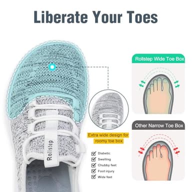 Rollstep Wide Toe Box Shoes Women Extra Wide Width Sneakers Diabetic Air Cushion Road Running Shoes Ultra Light Wide Tennis Sneakers Gym Training Breathable Walking Shoes Light Gray White 37 - Image 2
