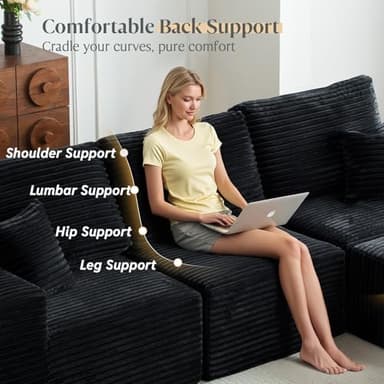 MODNEST 108" Modular Sectional Sofa Cloud Couch with Deep Seats, L Shape Foam Couch with Chaise and Movable Ottoman, Sectional Couches for Living Room, Comfy Boneless Sofa No Assembly, Black - Image 6