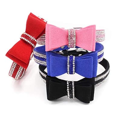 Extra Small Dog Collar with Bowtie,Purple S Rhinestone Bling Diamond Sparkly Crystal Jewel Cute Adjustable for Small Medium Large Girl Puppy Cat Collars Female Pet Kitten - Image 2