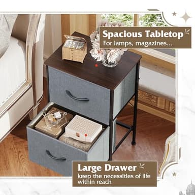 WLIVE Night Stand Set 2, Dresser and Nightstand Sets, Small Dresser for Bedroom with 2 Drawers, End Table with Fabric Bins for Closet, Bedside Furniture, College Dorm, Dark Grey - Image 6