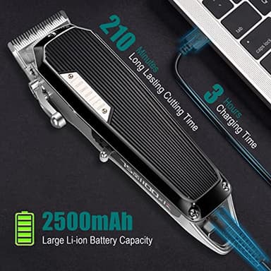 LANVIER Hair Clippers for Men, Professional 10W/7500RPM High Speed Barber Clipper for Hair Cutting and Grooming, Dual Voltage Cordless Hair Trimmer Kit with LED Display & Storage Case - Black - Image 4