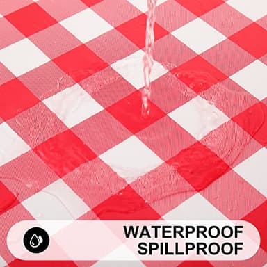 Smiry Rectangle Picnic Table Cloth, Elastic Waterproof Fitted Vinyl Tablecloths, Flannel Backed Buffalo Plaid Table Covers for Dining, Camping, Outdoor (White and Red, 30" x 72") - Image 3