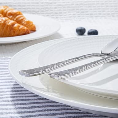 KINGSTONE Hammered Silverware Set, Flatware Set, 18/10 Stainless Steel Premium Cutlery with Unique Ripple Handles Design Mirror Polished - Dishwasher Safe (40-Piece) - Image 7