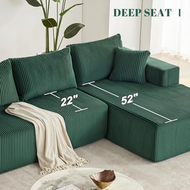 Weture 108” Modular Sectional Sofa, Cloud Sectional Couch with Deep Seat, Modern Modular L-Shape Sofa with Chaise,Upholstered Couches for Living Room Bedroom (Corduroy, Green) - Image 6