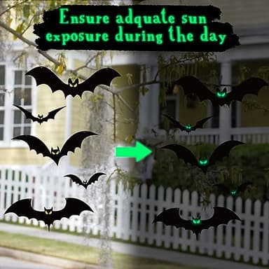 24pcs Halloween Hanging Bats Decorations Outdoor, Halloween Bats Outdoor Decor, 4 Different Sizes with Glowing Eyes for Outside Tree Yard Porch Party Decor - Image 5