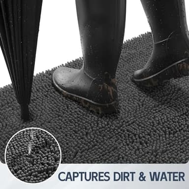 Futurwit Dog Door Mat for Muddy Paws, 48" x 36" Chenille Absorbent Front Door Mat Inside, Large Runner Mud Mat for Dogs, Trap Dirt Washable Non Slip Outdoor Indoor Entrance Doormats, Grey - Image 2