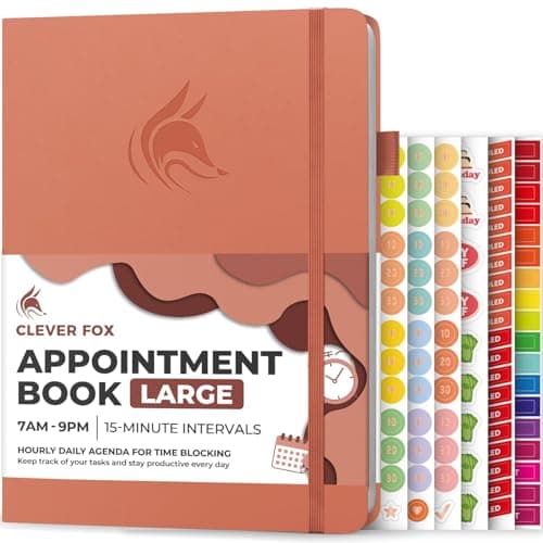 Clever Fox Appointment Book – Hourly Schedule Planner with 15-Minute Increments – Time Box Planner for Daily Work & To-Dos – Weekly & Monthly Spreads, Undated, Hardcover, 8.3x11″ (Terracotta) - Image 1