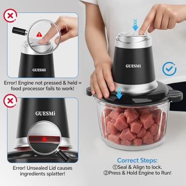 Food Processors, Powerful 500W Food Chopper Meat Grinder & Veggie Chopper with 2 Bowls(8 Cup+8 Cup) & 2 Bi-Level Blades with Electric Food Copper Motor -Vegetable, Onion, Garlic, Meat, Nuts - Image 2