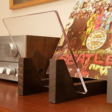 KAIU Vinyl Record Storage - Solid Wood with Crystal Clear Acrylic Holder - Premium Design, Perfect 12" LPs or 7" Singles Display Unit - Stores and Supports up to 50 Albums (Walnut) - Image 4