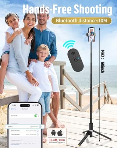 POVODO Phone Tripod Selfie Stick:Phone Stand for Recording,Bluetooth Selfie Stick for iPhone Compatible with Android(Samsung Galaxy s24 Ultra) is Content Creator 's Travel Essentials Tool - Image 4