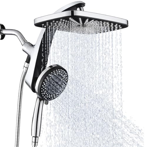 High Pressure Rain Shower Head: Upgrade Shower Heads with Handheld Spray Combo with Fixed Showerhead and 10 Sprays Handheld Shower Head, Detachable Shower head Built-in Magnetic Docking and Power Jets - Image 1
