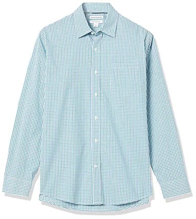 Amazon Essentials Men's Regular-Fit Long-Sleeve Casual Poplin Shirt, Blue Green Checked, Large - Image 7