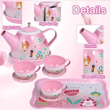 Tea Party Set for Little Girls,PRE-WORLD Princess Tea Time Toy Including Dessert,Cookies,Doughnut,Teapot Tray Cake, Tablecloth & Carrying Case,Kids Kitchen Pretend Play for Girls Boys Age 3-6 - Image 5