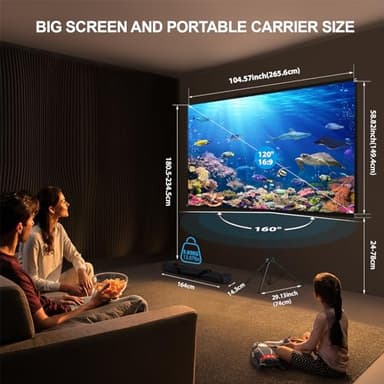 Projector Screen with Stand, Portable Projector Screen, 120 Inch 16:9, Outdoor Projection Screen, 1.2 Gain, 160 Degree View Angle, 2 Mounting Modes, Fast Setup, Idea for Home Cinema, Backyard Party. - Image 2