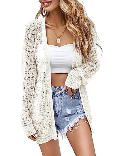 XuBa Women Crochet Lightweight Cardigan Cover Up Open Front Long Sleeve Summer Cardigans - Image 1