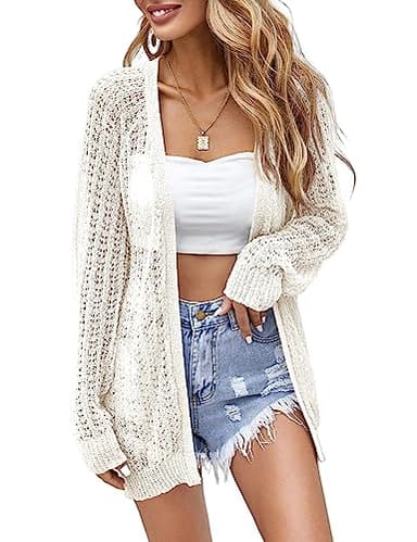 XuBa Women Crochet Lightweight Cardigan Cover Up Open Front Long Sleeve Summer Cardigans - Image 1