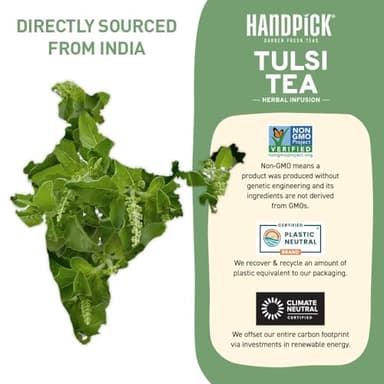 HANDPICK Original Tulsi Tea (100 count) Holy Basil Calming and Stress Relief Tea, Immune Support | Non-GMO, Caffeine-Free Herbal Tea | Ecofriendly Round Tea Bags - Image 8