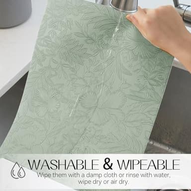 Romanstile Vinyl Placemats Set of 4-12 X 18 Inch - Heat Resistant Non-Slip Embossed Floral Place Mats 100% Waterproof Oilproof Wipeable Faux Leather Table Mats for Kitchen/Dining/Party, GrassGreen - Image 5