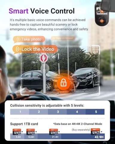 Vantrue S1 Pro Max AI Dash Cam 4K+4K with ADAS, Dual STARVIS 2 Dash cam Front and Rear, 2 Channel HDR Dashcam, PlatePix Night Vision, 5G WiFi, Voice Control, GPS, 24H Buffered Parking Mode, 1TB Max - Image 8