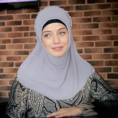 Woeoe Pearl Muslim Hijab Cap Plain Color Pre-Tied Flower Hijab Lightweight Muslim Head Wrap for Women and Girls - Image 3