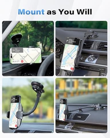 1Zero Solid Car Truck Phone Mount Holder with Thick Gooseneck Long Arm, Windshield Window Mobile Holders w/Industrial-Strength Suction Cup, Anti-Shake Stabilizer Compatible All Cell Phones, Black - Image 5