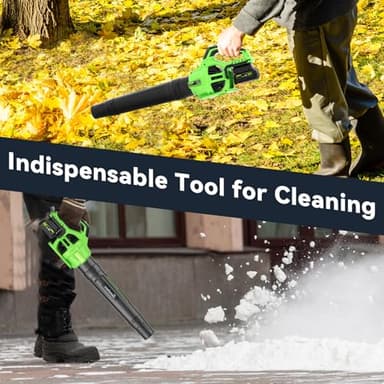 Leaf Blower Cordless with 2 x 4.0Ah Battery and Charger, 580CFM 160MPH Electric Blower with 2 Speeds, 20V Handheld Leaf Cleaner for Lawn Care, Blowing Leaves, Dust, Snow, Gravel for Patio, Yard, Green - Image 7