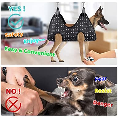 Pet Grooming Hammock Harness with Nail Clippers/Trimmer, Nail File, Comb, Cute Printed Breathable Cats & Dogs Hammock Sling for Grooming (XL, Black) - Image 3