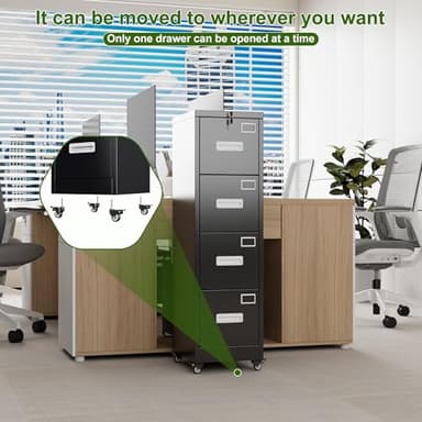 Aobabo File Cabinet 4 Drawer with Wheels, Lockable Office Metal Filing Cabinet with Name Card for Office and Home,Assembly Required,Black - Image 7