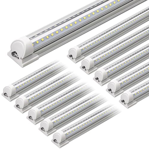 Barrina T8 LED Shop Light 5FT, 50W 6500LM 6500K, Clear Cover, Garage LED Lights Ceiling, V-Shape LED Light Fixture, Work Shop LED Lights for Garage, Warehouse, Basement, ETL Listed, 10 Packs - Image 1