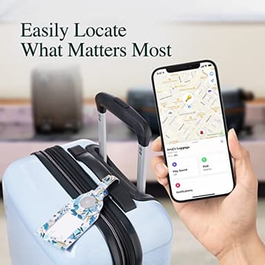 Rifle Paper Co. Luggage Tag, Holder for Apple AirTag - Travel Essentials Vegan Leather Luggage Name Tag w/ Metal Buckle, Unique Floral Print Luggage Tag w/ Airtag Case for Vacation - Garden Party Blue - Image 3