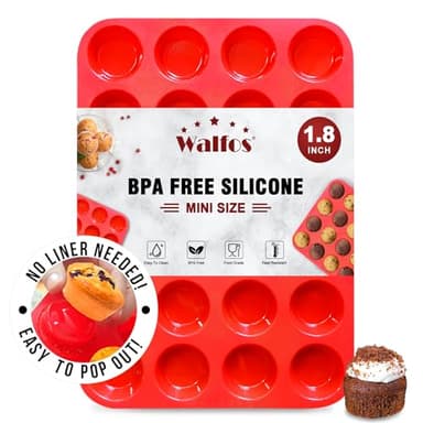 Walfos Mini Silicone Muffin Pan - 24 Cups, BPA Free and Dishwasher Safe, Non-stick Silicone Cupcake Baking Pan, Great for Making Muffin Cakes, Tart, Bread - Image 1