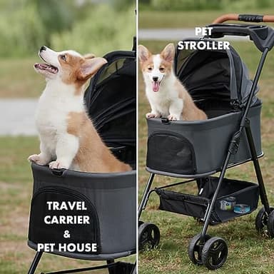 3 in 1 Folding Dog Stroller, Zoosky Pet Stroller for Small/Medium Dogs, Cat Stroller w/Removable Carrier, Car Seat, Sun Shades, Waterproof Small Dog Stroller, All Terrain Cat Stroller for 2 Cats - Image 7