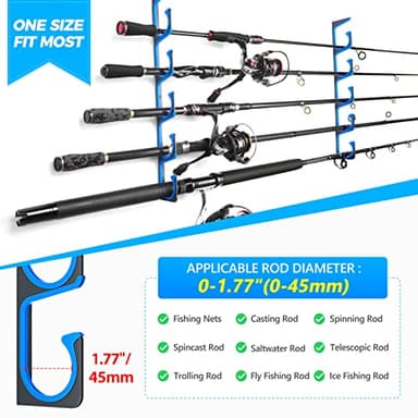 PLUSINNO H5 Horizontal Fishing Rod/Pole Holders for Garage, Wall or Ceiling Mounted Fishing Rod Rack, Aviation Aluminum Fishing Pole Holder Holds up to 10 Rod or Combos or Nets Storage Racks - Image 5
