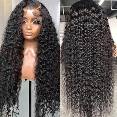 Nsvnsv 13x6 Deep Wave Lace Front Wigs Human Hair HD Full Lace Frontal Wigs Pre Plucked Bleached Knots 180% Density Deep Curly Human Hair Wig Natural Color 32Inch - Image 2