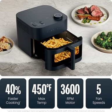 Chefman Crispinator Air Fryer 6-in-1 with 8 Qt capacity, 450°F Max Temp with TurboFry Pro Technology for Fast and Even Results, Viewing Window, Nonstick Ceramic Basket, 10-Pc Liner Starter Pack - Image 4
