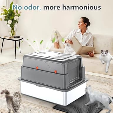 XXXL Extra Large Stainless Steel Litter Box with Lid, 28" L x 20.5" W x 17" H Covered Stainless Steel Litter Box, Suitable for Large Cats and Multiple Cats, Non-Sticky, Anti-Leakage, Easy to Clean - Image 8