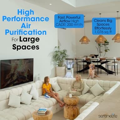 SereneLife HEPA Air Purifier for Home – Smart WiFi & App Control, Ultra-Quiet Air Purifier for Bedrooms & Large Rooms, Removes Dust, Pet Hair & Odors, Ideal for Pets & Allergies (1,800 Sq Ft, White) - Image 2