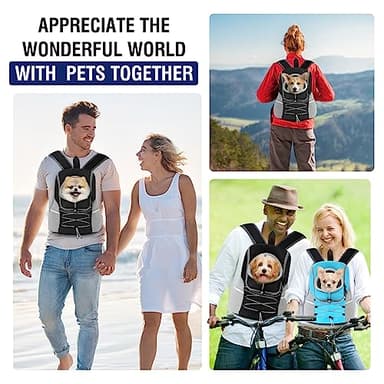 Pawaboo Pet Dog Carrier Backpack, Puppy Dog Travel Front Carrier for Small Medium Dogs Cats, Adjustable Breathable Dog Carrying Backpack with Safety Strips for Hiking, Walking (Black M Up to 10 lbs) - Image 7