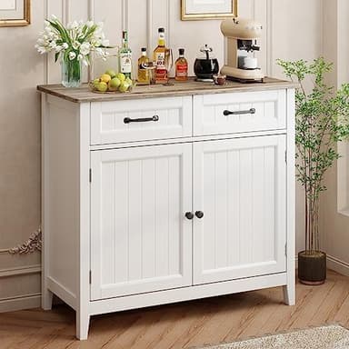 Gizoon Kitchen Sideboard Buffet Cabinet, 32'' H Large Kitchen Storage Island and Adjustable Shelf, Modern Coffee Bar Console Cabinet for Dining Room, Bathroom, Entryway, Grey - Image 3