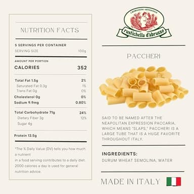 Rustichella d'Abruzzo Paccheri Pasta - 500g Classic Durum Wheat Large Tube Pasta - Perfect for Hearty Sauces - Cooks in 13-15 Minutes - Authentic Italian Flavor - Image 2