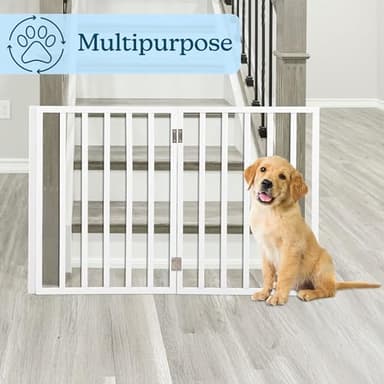 Pet Gate - 3-Panel Indoor Foldable Dog Fence for Stairs, Hallways or Doorways - 54x24-Inch Retractable Wood Freestanding Dog Gates by PETMAKER (White) - Image 7