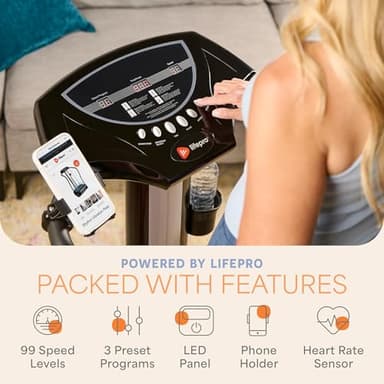 Lifepro Rhythm Vibration Plate Exercise Machine with Handles for Balance Support – Vibrating Plate for Lymphatic Drainage, Circulation & Recovery, Heart Rate Sensor, Phone Holder, 99 Speed Levels - Image 5