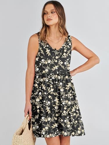ANRABESS Womens Summer Casual Tank Dress Sleeveless V Neck T Shirt Sundress Flowy Tiered Swing Mini Beach Vacation Dresses Black Floral XX-Large - Image 2